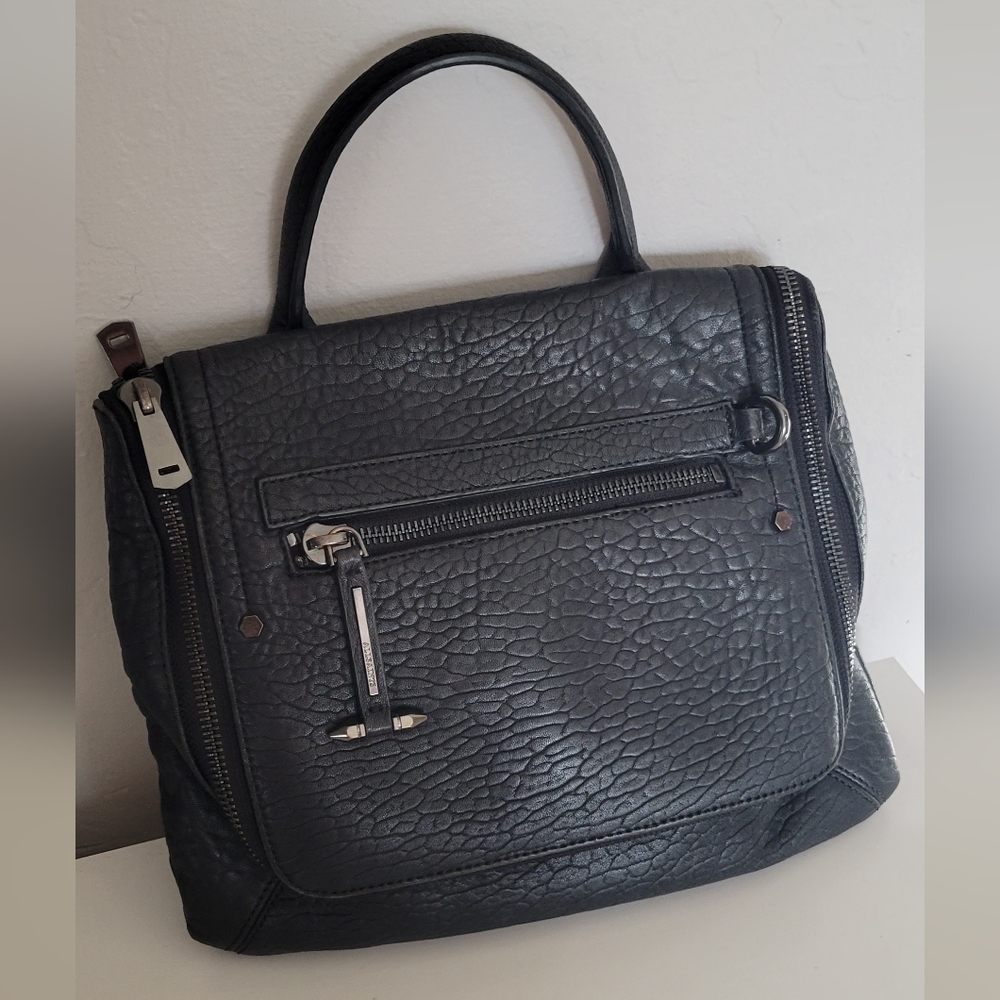 All Saints Black Textured Leather Top-Handle Bag - Picture 2 of 7